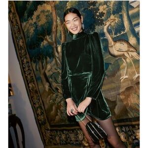 Reformation Forest green Velvet Dress